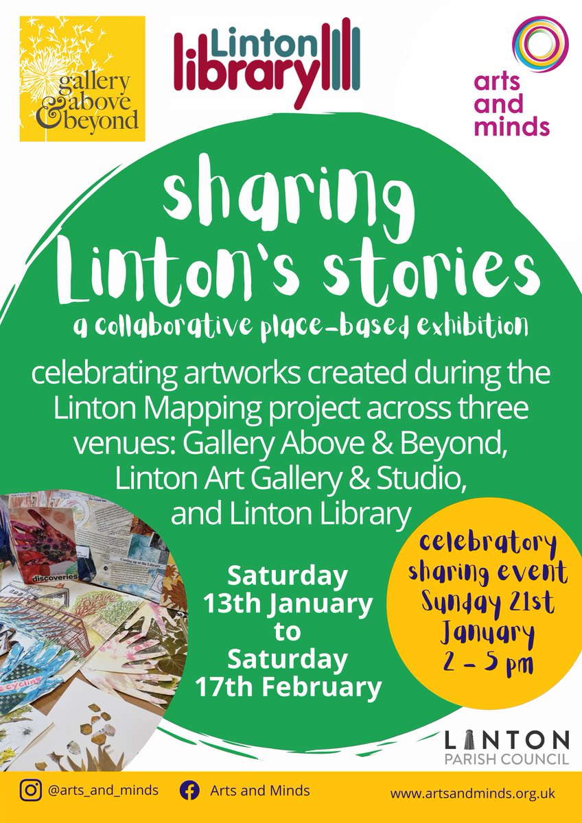 Dr Emily Bradfield (@erbradfield) on Twitter photo Such a great turn out to yesterday's event celebrating #SharingLintonsStories exhibition. Great to see so many people and huge thanks to the two galleries for hosting 🙌 <a href="/galleryabove/">galleryabove</a> #LintonArtGallery <a href="/mindsarts/">Arts and Minds</a>
The exhibition is on till Saturday 17th February - check it out! Such a great turn out to yesterday's event celebrating #SharingLintonsStories exhibition. Great to see so many people and huge thanks to the two galleries for hosting 🙌 <a href="/galleryabove/">galleryabove</a> #LintonArtGallery <a href="/mindsarts/">Arts and Minds</a>
The exhibition is on till Saturday 17th February - check it out!