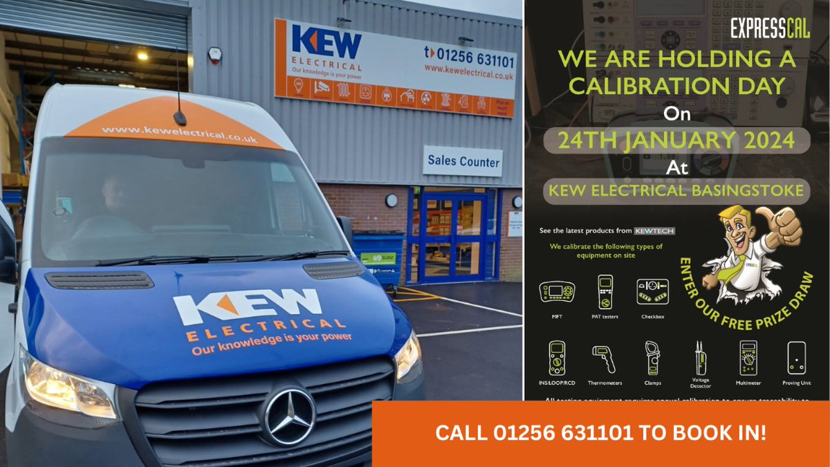 kewelectrical's tweet photo. 📅 Calibration event at KEW Electrical in #Basingstoke - 24th Jan, Express Cal on site - book in your instruments for a speedy turnaround 👉 CALL 01256 631101 TO BOOK IN

#metertesting #electricalsafety #toolsofthetrade #KEWelec @kewtechcorp https://t.co/aZlJSWOYXE