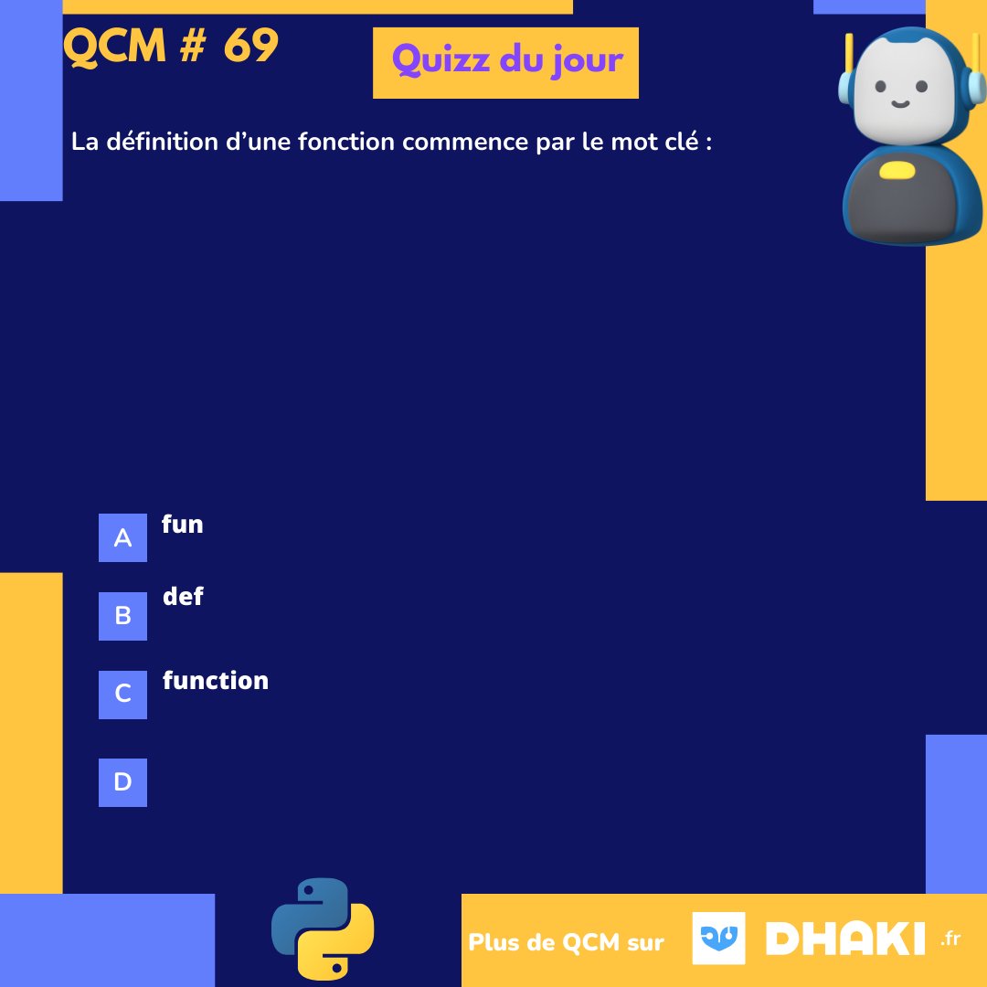 Python_QCM's tweet image. Découvrez le quizz Python du jour et testez vos connaissances en commentaire ! 🐍🧠