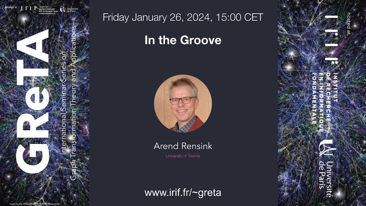 GReTA seminar, Friday January 26, 2024, 15:00 CET: "In the Groove" by A. Rensink

irif.fr/~greta/event/2…