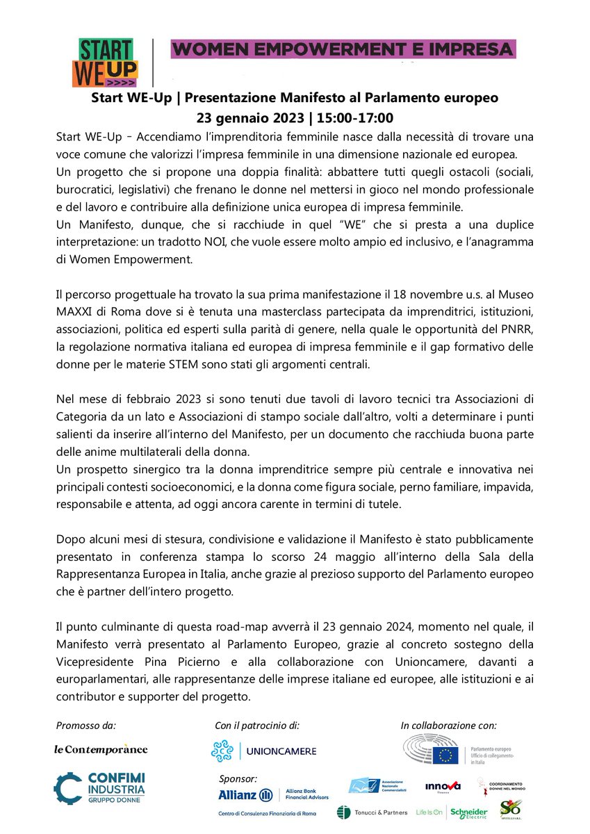 fipeconf's tweet photo. 👉 Il giorno martedì 23 gennaio p.v. presso il Parlamento Europeo 𝗩𝗮𝗹𝗲𝗻𝘁𝗶𝗻𝗮 𝗣𝗶𝗰𝗰𝗮 𝗕𝗶𝗮𝗻𝗰𝗵𝗶 interverrà all’interno della presentazione del "𝗠𝗮𝗻𝗶𝗳𝗲𝘀𝘁𝗼 𝗱𝗶 𝗦𝘁𝗮𝗿𝘁 𝗪𝗲-𝗨𝗽 - 𝗔𝗰𝗰𝗲𝗻𝗱𝗶𝗮𝗺𝗼 𝗹’𝗶𝗺𝗽𝗿𝗲𝗻𝗱𝗶𝘁𝗼𝗿𝗶𝗮 𝗳𝗲𝗺𝗺𝗶𝗻𝗶𝗹𝗲” https://t.co/J5u4EwcCPQ