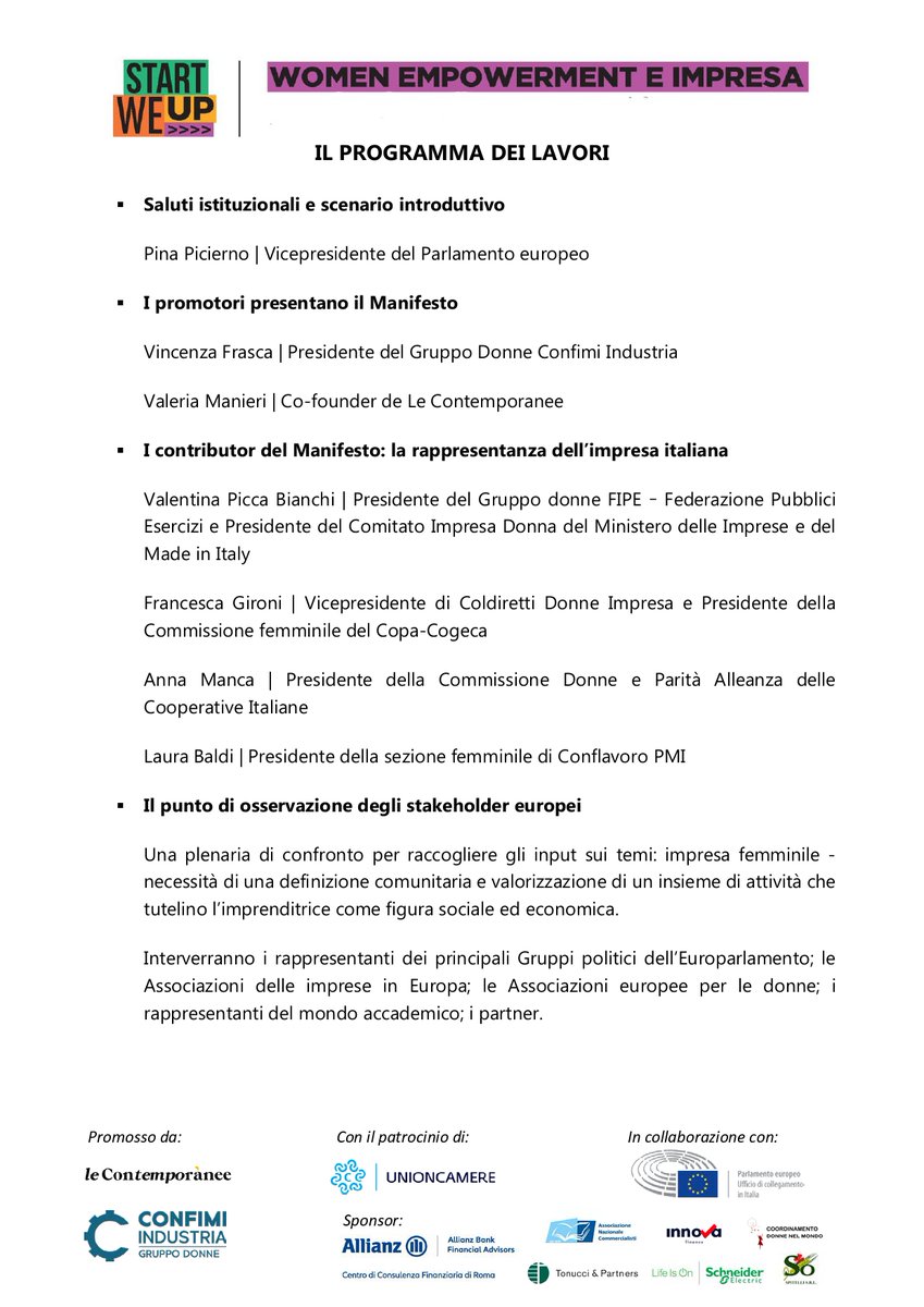 👉 Il giorno martedì 23 gennaio p.v. presso il Parlamento Europeo 𝗩𝗮𝗹𝗲𝗻𝘁𝗶𝗻𝗮 𝗣𝗶𝗰𝗰𝗮 𝗕𝗶𝗮𝗻𝗰𝗵𝗶 interverrà all’interno della presentazione del "𝗠𝗮𝗻𝗶𝗳𝗲𝘀𝘁𝗼 𝗱𝗶 𝗦𝘁𝗮𝗿𝘁 𝗪𝗲-𝗨𝗽 - 𝗔𝗰𝗰𝗲𝗻𝗱𝗶𝗮𝗺𝗼 𝗹’𝗶𝗺𝗽𝗿𝗲𝗻𝗱𝗶𝘁𝗼𝗿𝗶𝗮 𝗳𝗲𝗺𝗺𝗶𝗻𝗶𝗹𝗲”