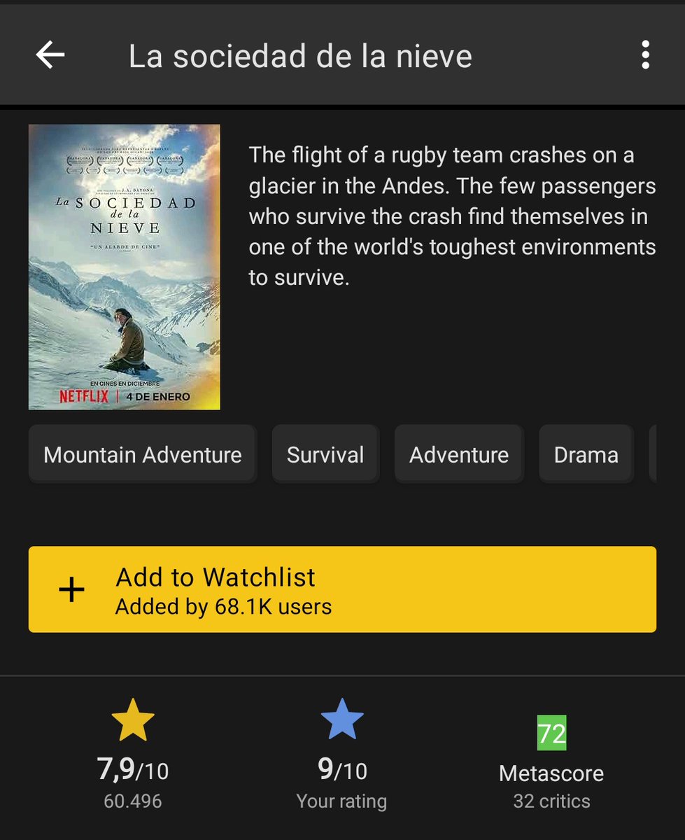 meroscriptt's tweet photo. 3. Society Of The Snow
9/10
Sedih, deg degan, bahagia dan segala emosi yang ada di film ini keluar banget dan ngena di hati aku. Pokoknya ini film true story yang bagus menurut aku karena beneran bikin kita ikutan ngerasain gmn pusingnya terdampar di gunung es https://t.co/GYSkhkiq2p