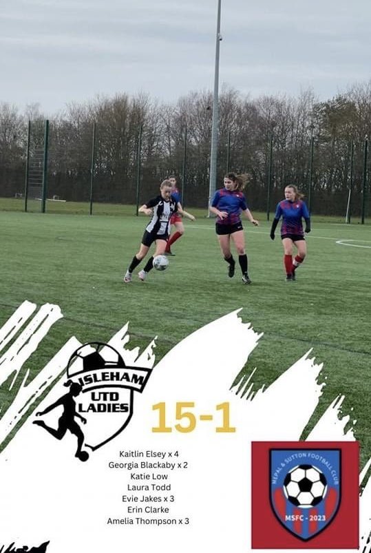On to the next round….. 🏆

15-1 win yesterday against Mepal 

Kaitlyn Elsey ⚽️⚽️⚽️⚽️
Georgia Blackaby ⚽️⚽️
Katie Low ⚽️
Laura Todd ⚽️
Evie Jakes ⚽️⚽️⚽️
Erin Clarke ⚽️
Amelia Thompson ⚽️⚽️⚽️