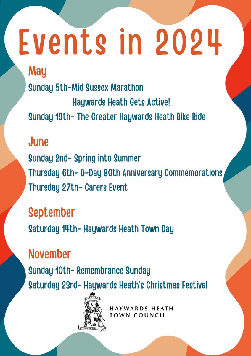 We're so excited to announce our 2024 Community Events schedule! #HaywardsHeath #EventsinSussex #Communityevents #MidSussex #WestSussex #Community #HaywardsHeathTownCouncil