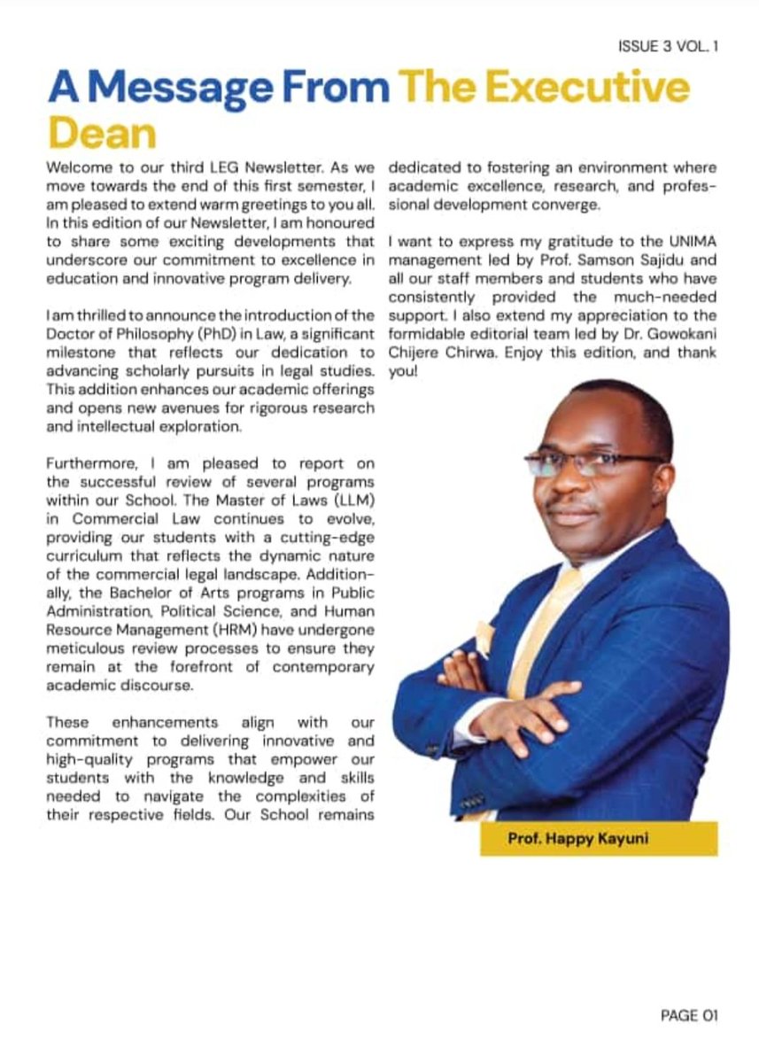 HappyKayuni's tweet photo. Our School of Law, Economics and Government Newsletter (July to Dec 2023) is out. It can be accessed through this link https://t.co/g6eCL4jqsj  @doro_tembo @unima_official @JKainja @danbanik @Gowokani11 @society_pas @unimaecon @ChisomoWrites @WLAMalawi @MLSMalawi @EUinMalawi https://t.co/2CkeEyowio
