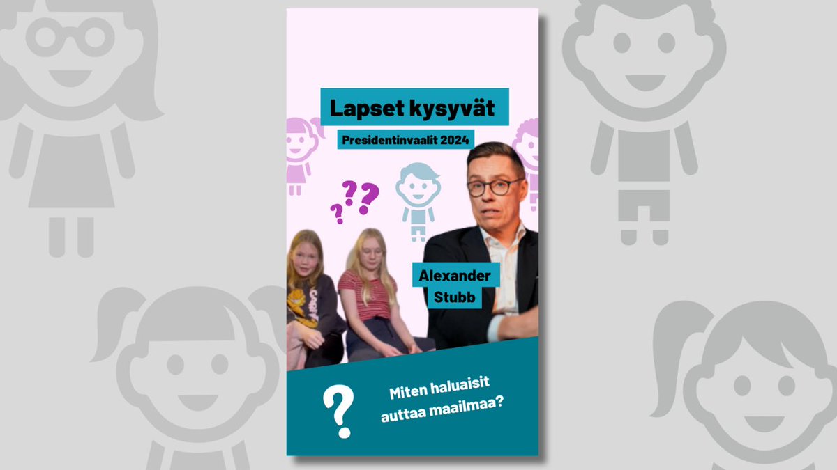 "Jos joku on super ledsen, niin auttaisitko sinä", <a href="/alexstubb/">Alexander Stubb</a>? ❤

Presidenttiehdokas Alexander Stubb pääsee vastaamaan lasten kysymyksiin! Mitä lapset tuumivat vastauksista?

Katso video: youtube.com/watch?v=BIr4QL…

#presidentinvaalit2024 #ÄäniLapselle