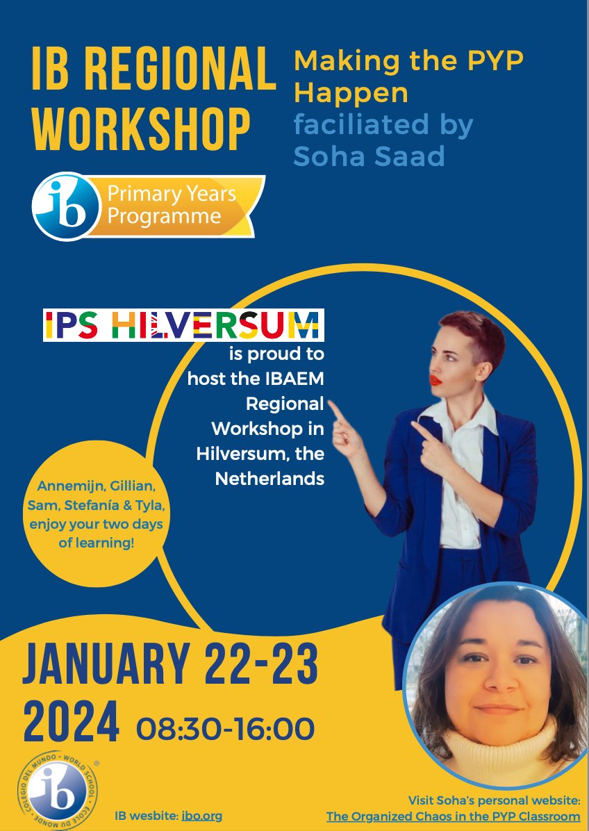 paulabaxter67's tweet photo. IPS Hilversum is #proud to host #IB #PYP #WSL Soha Saad for an #IBAEM Regional Workshop! Welcome to our colleagues from Benelux! https://t.co/z8EfMdK9J1
