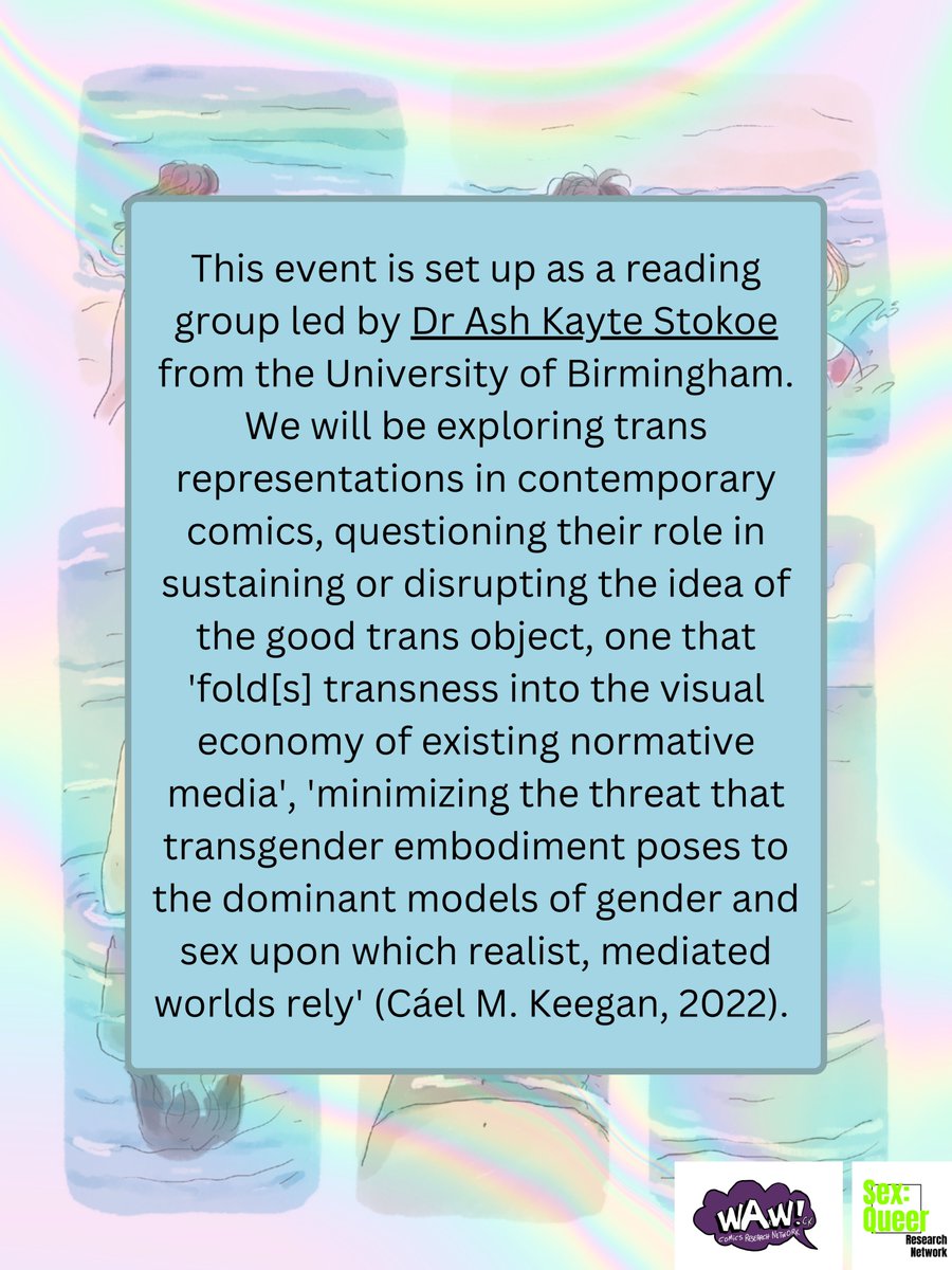 sexqueerrn's tweet photo. Join us and @WarwickComicRes for our Emerging Trans Voices in Comics reading group on the 7 February at 5pm.

No experience required, open to staff and students of all levels.  

Email us at sex.queer.research@gmail.com to reserve your place and receive the extracts. https://t.co/tnbTmroECg