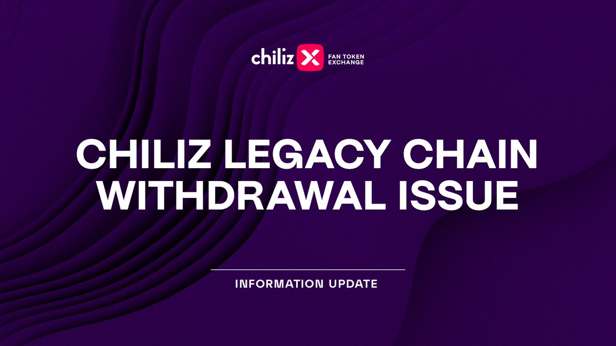 Dear ChilizX Community, We are experiencing a Chiliz Legacy Chain withdrawal issue on ChilizX. We kindly ask you to use ‘Chiliz Chain (CC2)’ for Fan Token withdrawals. Make sure you select the correct network for withdrawals. Never withdraw Fan Tokens using Chiliz Chain to a…