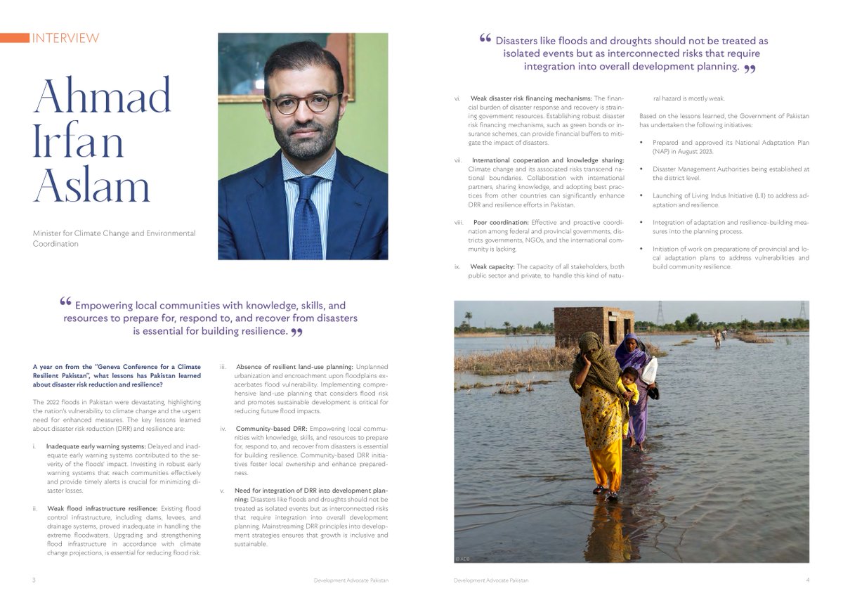 UNDP_Pakistan's tweet photo. "Disasters like floods & droughts should not be treated as isolated events but as interconnected risks that require integration into overall development planning."
- H.E. Ahmad Irfan Aslam, Federal Minister @ClimateChangePK, for our DAP on 'Resilience after Catastrophe': https://t.co/MW2oR6ZMCd