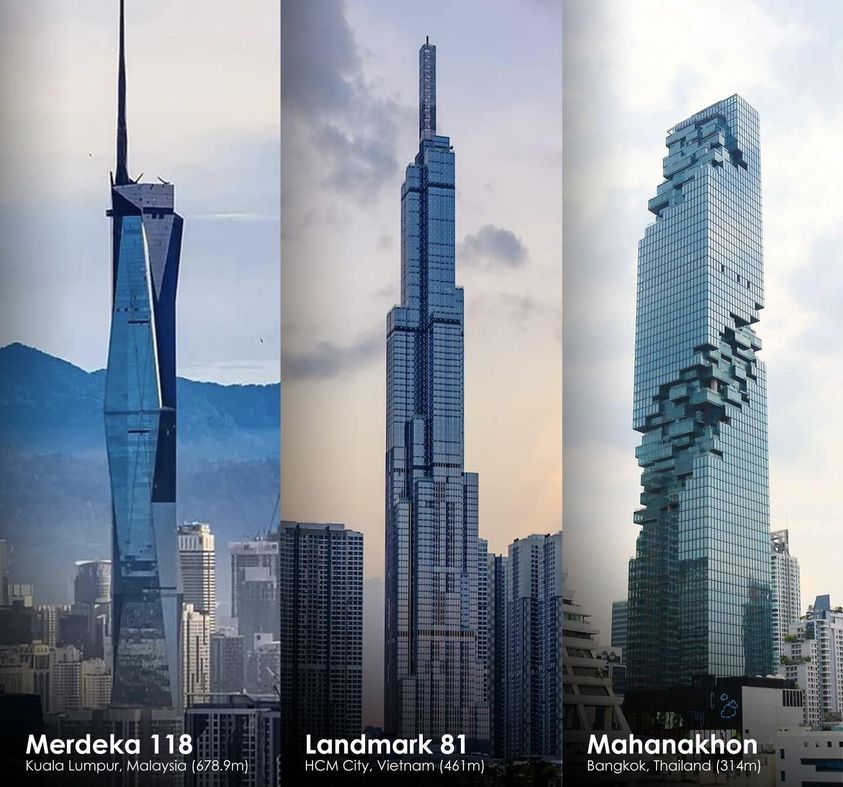 apec_index's tweet image. Tallest iconic buildings in Southeast Asia. 🇲🇾🇻🇳🇹🇭