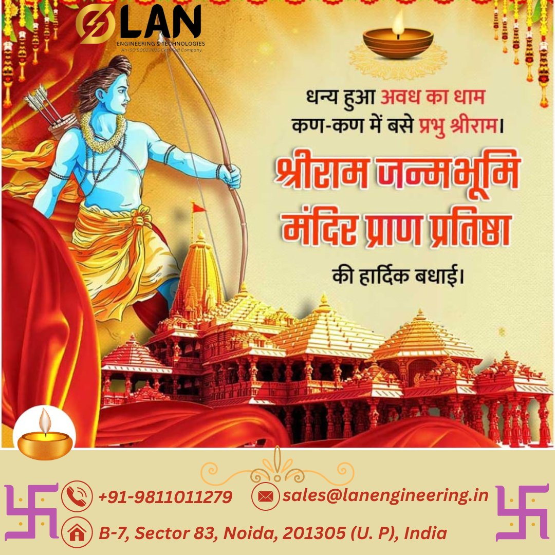 lan_enginering's tweet image. On behalf of Lan Engineering &amp;amp; Technology, hearty congratulations to all the countrymen on the occasion of Shri Ram Lala Pran Pratishtha in Ayodhya. #lan #lanengineering #JaiSriRam #Ayodhyatemple #matajanki #sitaram