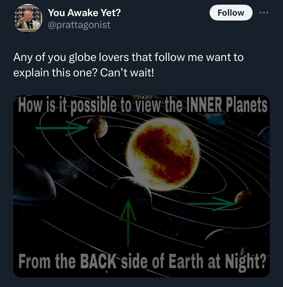 @prattagonist Tells people to do their own research. But then gets on Twitter and asks a silly old flat earth talking point that he could have easily got the answer to by mapping it out and doing his own research. 🤡🤡