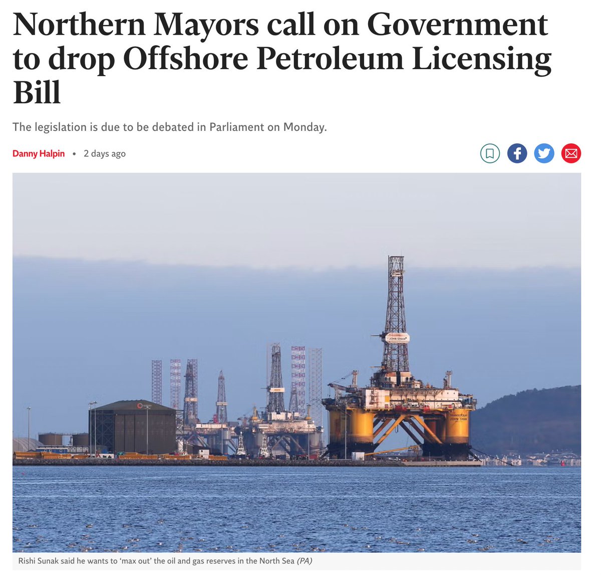 NEW: Northern Mayors have spoken out against the government's climate-wrecking Offshore Petroleum Licensing Bill, which would lock us into decades of fossil fuel dependency. The bill will be debated today - write to your MP now 👇 actionnetwork.org/letters/join-t…