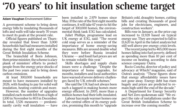 adamvaughan_uk's tweet photo. At the current rate, the Great British Insulation scheme will take 67 years to hit its target
New stats analysed by @e3g https://t.co/nUjHVmntQb