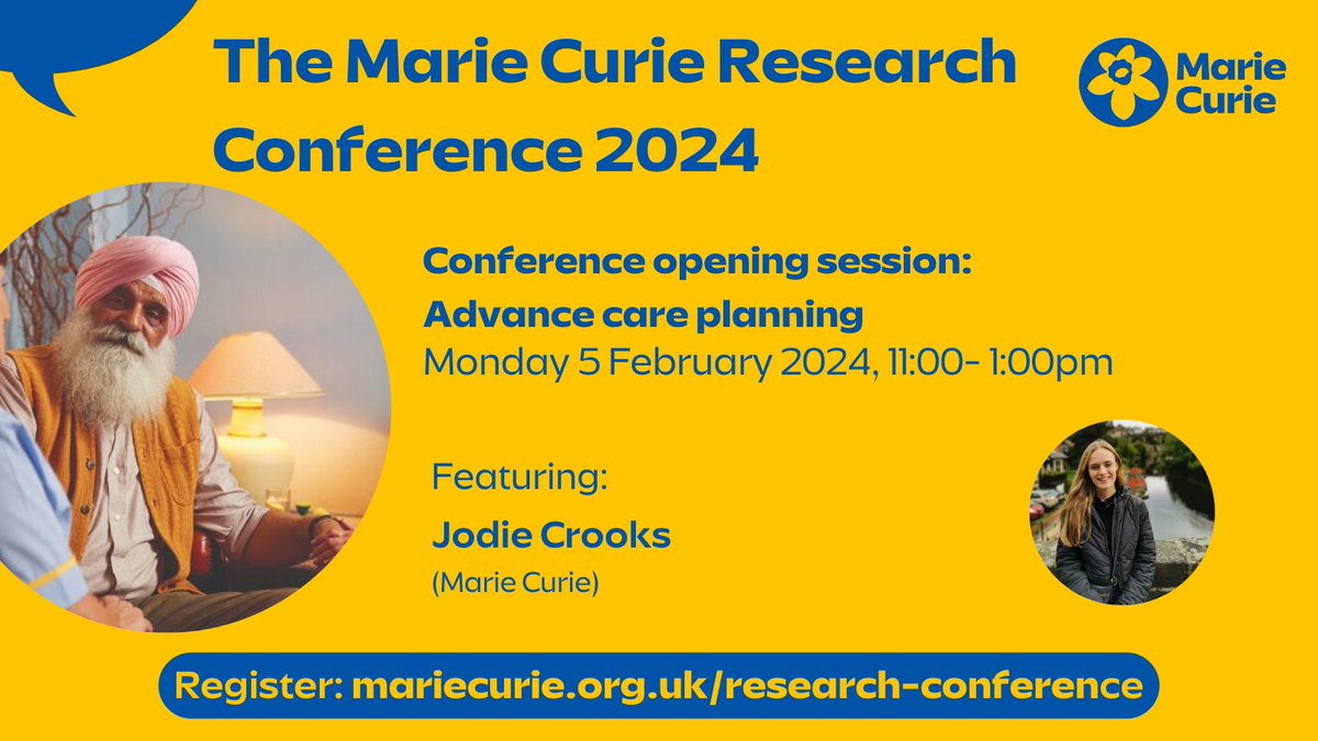 Jodie Crooks (@jodiecrooks_) on Twitter photo Looking forward to presenting some of our recent work on research funding for advance care planning at <a href="/mariecurieuk/">Marie Curie</a>'s upcoming, free and online research conference!
Register for this or any of the 13 other sessions now: bit.ly/3Q9Vgsb Looking forward to presenting some of our recent work on research funding for advance care planning at <a href="/mariecurieuk/">Marie Curie</a>'s upcoming, free and online research conference!
Register for this or any of the 13 other sessions now: bit.ly/3Q9Vgsb