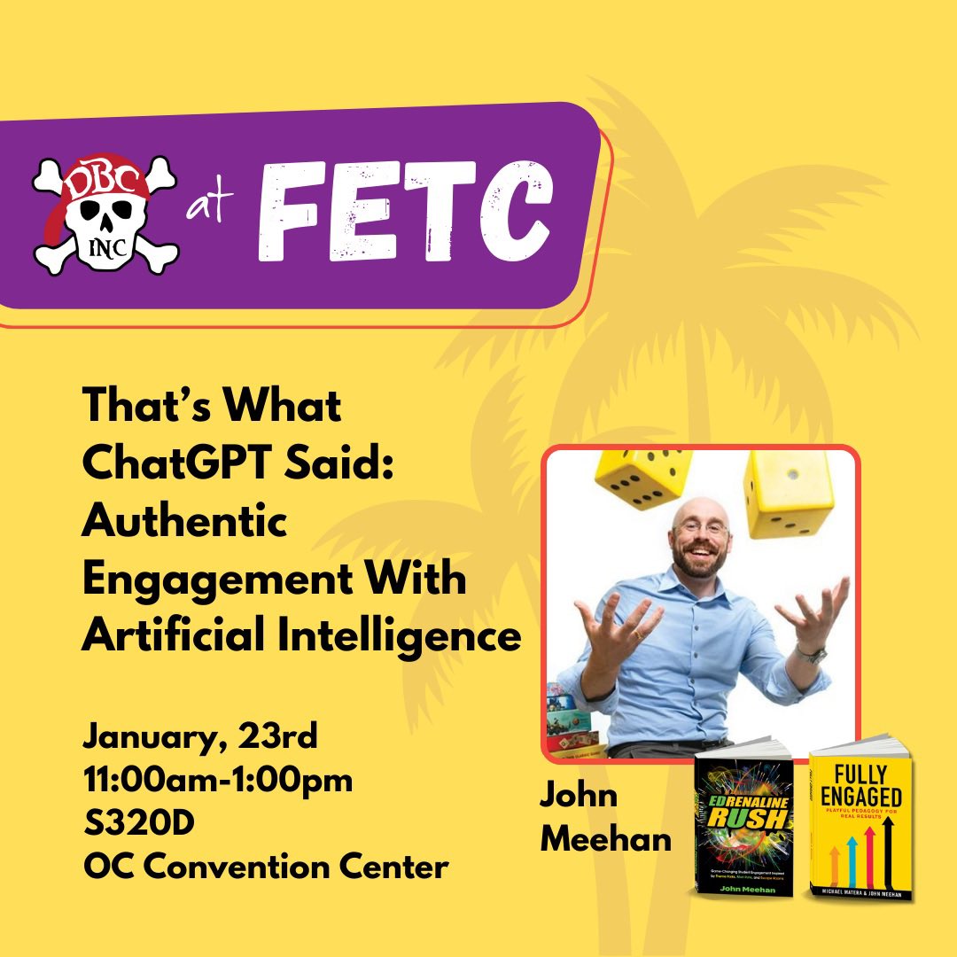 burgessdave's tweet photo. Hey! #EDrenaline Rush and #FullyEngaged author, @MeehanEDU is speaking today (Tuesday 1/23) at #FETC!!
See times and location below!
#dbcincbooks #tlap @dbc_inc @TaraMartinEDU https://t.co/X1jPGv4ERq