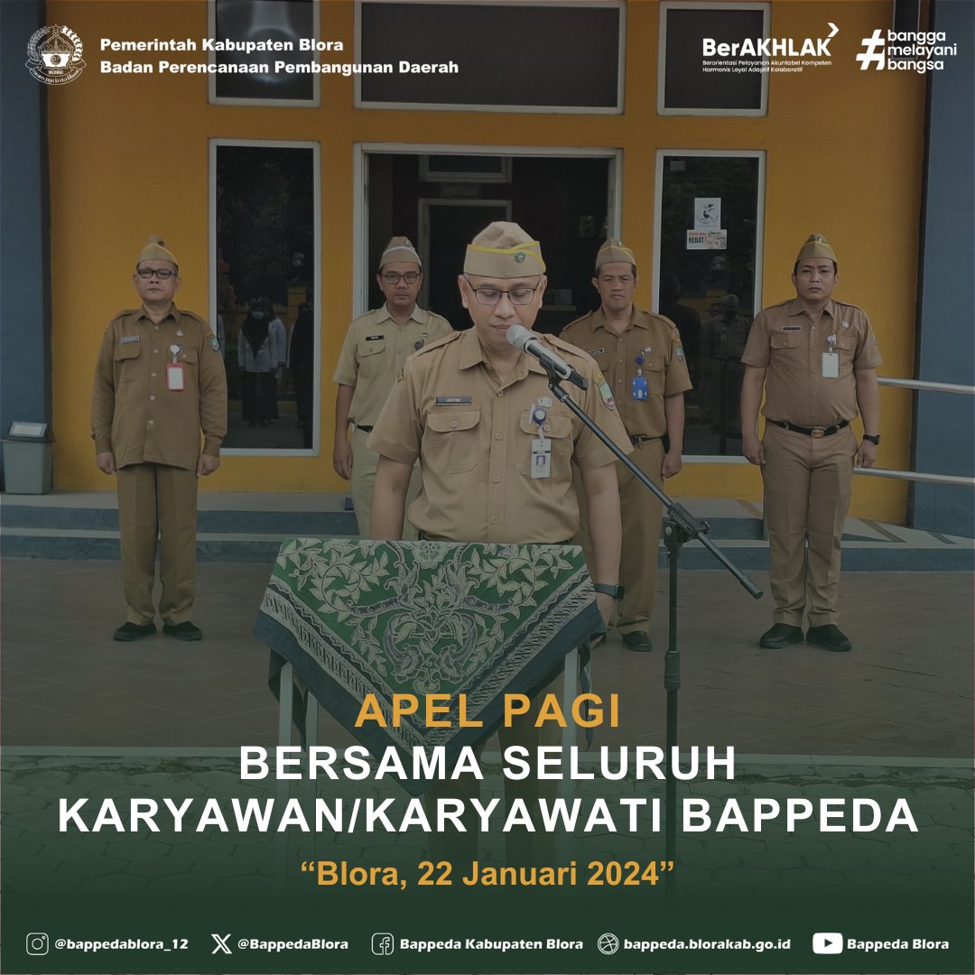 BapperidaBlora's tweet photo. Semangat Pagi...
Pagi...
Pagi...
Pagi...
Siap...!💪
Semangat  di hari Senin ini , Apel Pagi dipimpin Sekretaris Bappeda Bpk ANTONIUS  S. N., ST, https://t.co/A4l6ctoGH7, https://t.co/JreLCGiGzf,
@AriefRohman_838 
.
#SesarenganmBangunBlora
#SesarenganmBangunBloraBerkelanjutan https://t.co/QXgBEXMlgt