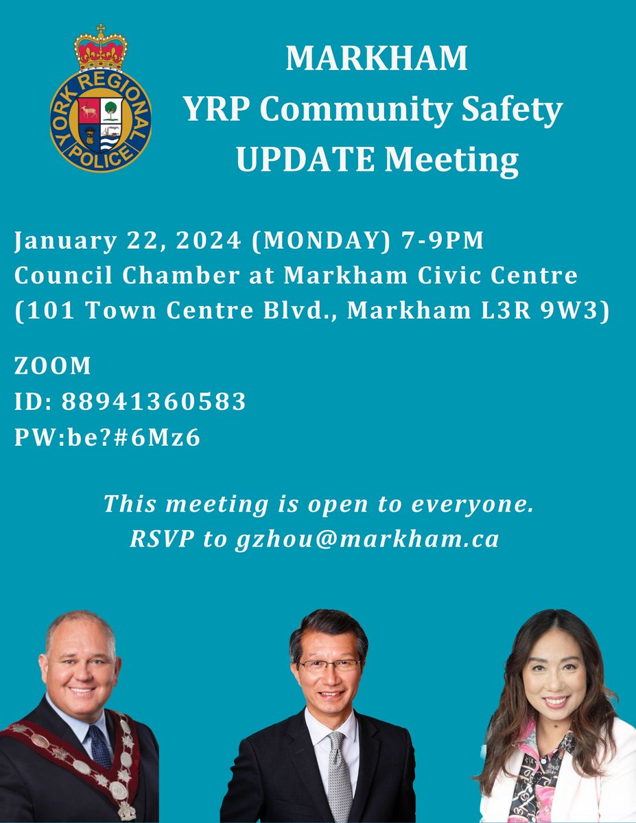 Community Safety Concerns please attend tonight and hear how York Regional Police and the community can work together! RSVP Please. Please share!