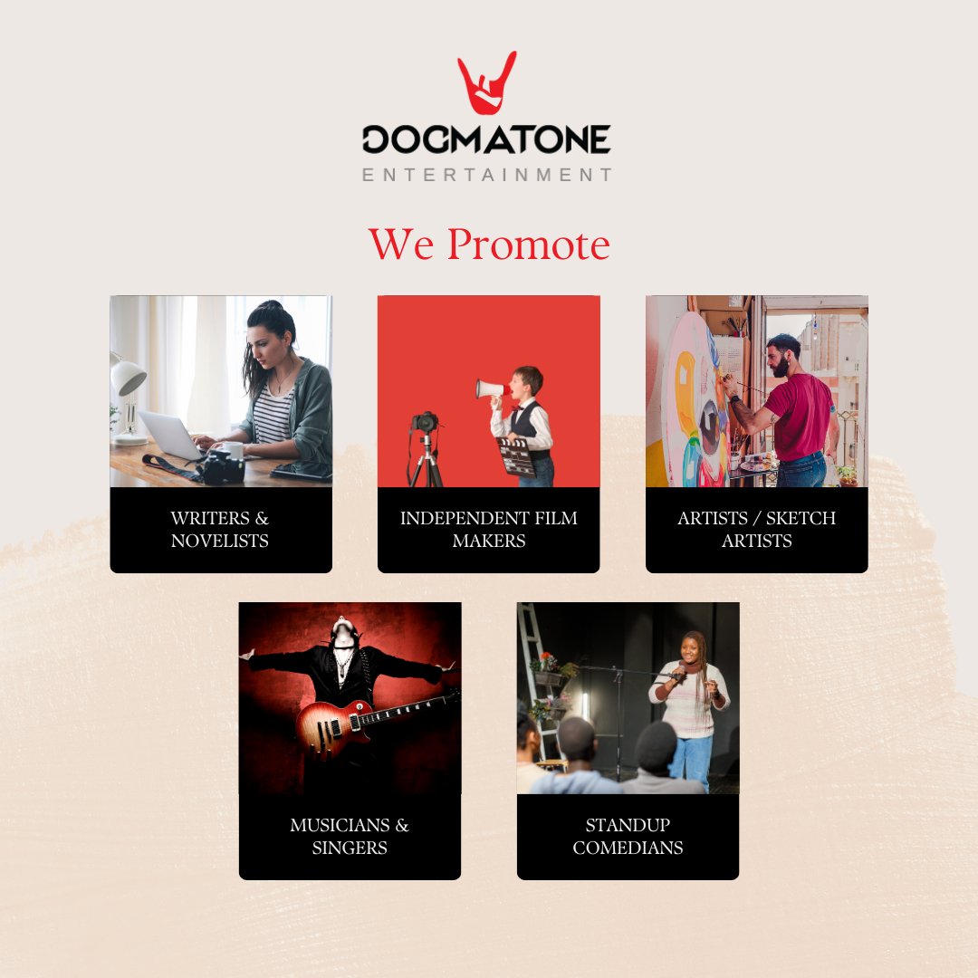 Calling Musicians, Writers, Film makers, sketch artists and Standup comedians from across India!

Get in touch with us for all your promotions, paid gigs and more..

Email launch@dogmatone.in for more details.

#IndianMusicians #IndianWriters  #IndianFilmmakers #IndianArtists