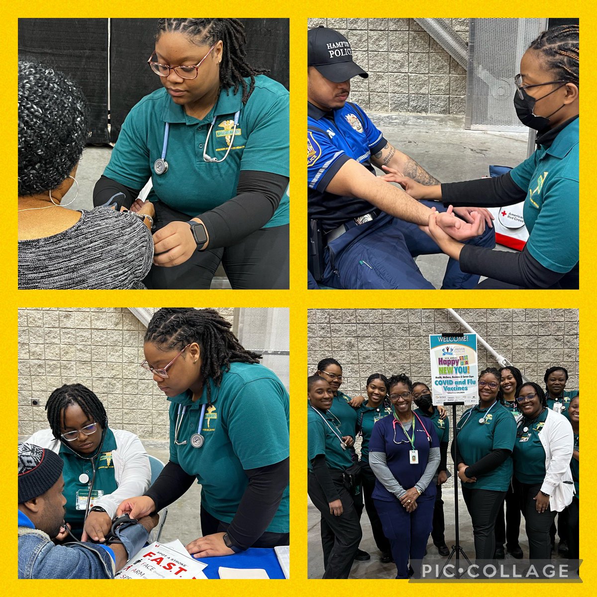 Norfolk State University School of Nursing students performing community service in partnership with Sentara Healthcare and Celebrate Health to help address health disparities in Hampton Roads, VA by checking blood pressures. @nnvalinks @AmericanHeartVA