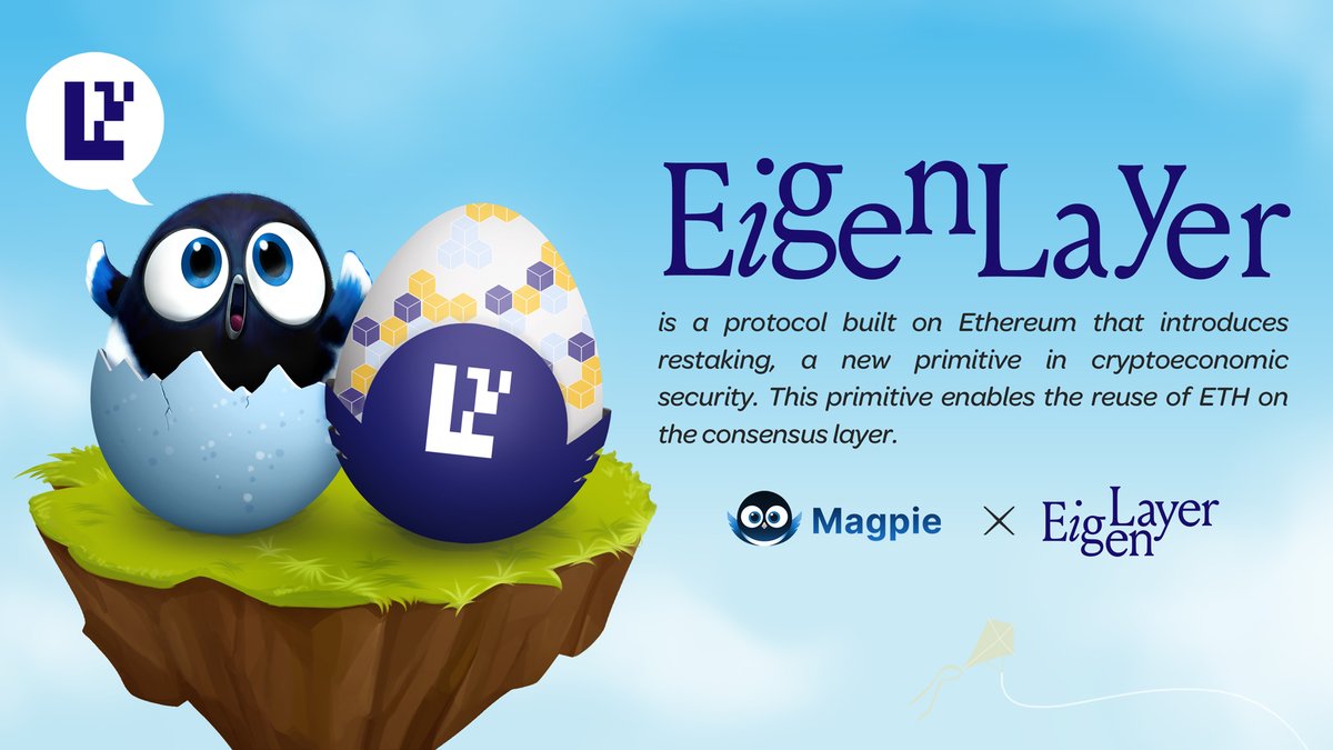 Magpie (@magpiexyz_io) on Twitter photo We are thrilled to announce our integration with <a href="/eigenlayer/">EigenLayer</a> as we aim to support the <a href="/ethereum/">Ethereum.org</a> ecosystem!📢
Introducing: <a href="/Eigenpiexyz_io/">Eigenpie</a>
Eigenpie is a sophisticated SubDAO crafted by <a href="/magpiexyz_io/">Magpie</a>, meticulously designed to offer Liquid Restaking Services through the framework We are thrilled to announce our integration with <a href="/eigenlayer/">EigenLayer</a> as we aim to support the <a href="/ethereum/">Ethereum.org</a> ecosystem!📢
Introducing: <a href="/Eigenpiexyz_io/">Eigenpie</a>
Eigenpie is a sophisticated SubDAO crafted by <a href="/magpiexyz_io/">Magpie</a>, meticulously designed to offer Liquid Restaking Services through the framework