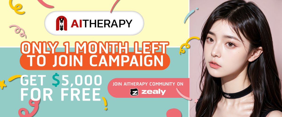 ai_therapy_X's tweet photo. 💰Only 1 month left for the chance to win prizes from AITherapy. 💰

Don't worry about not getting a prize because you've only just joined the activity.  We have random prizes for everyone who participates. Come join us and let's see if you win!   

Join here: https://t.co/SIQlAp8OLw

#ZealyCampaign #Zealy #AITherapy