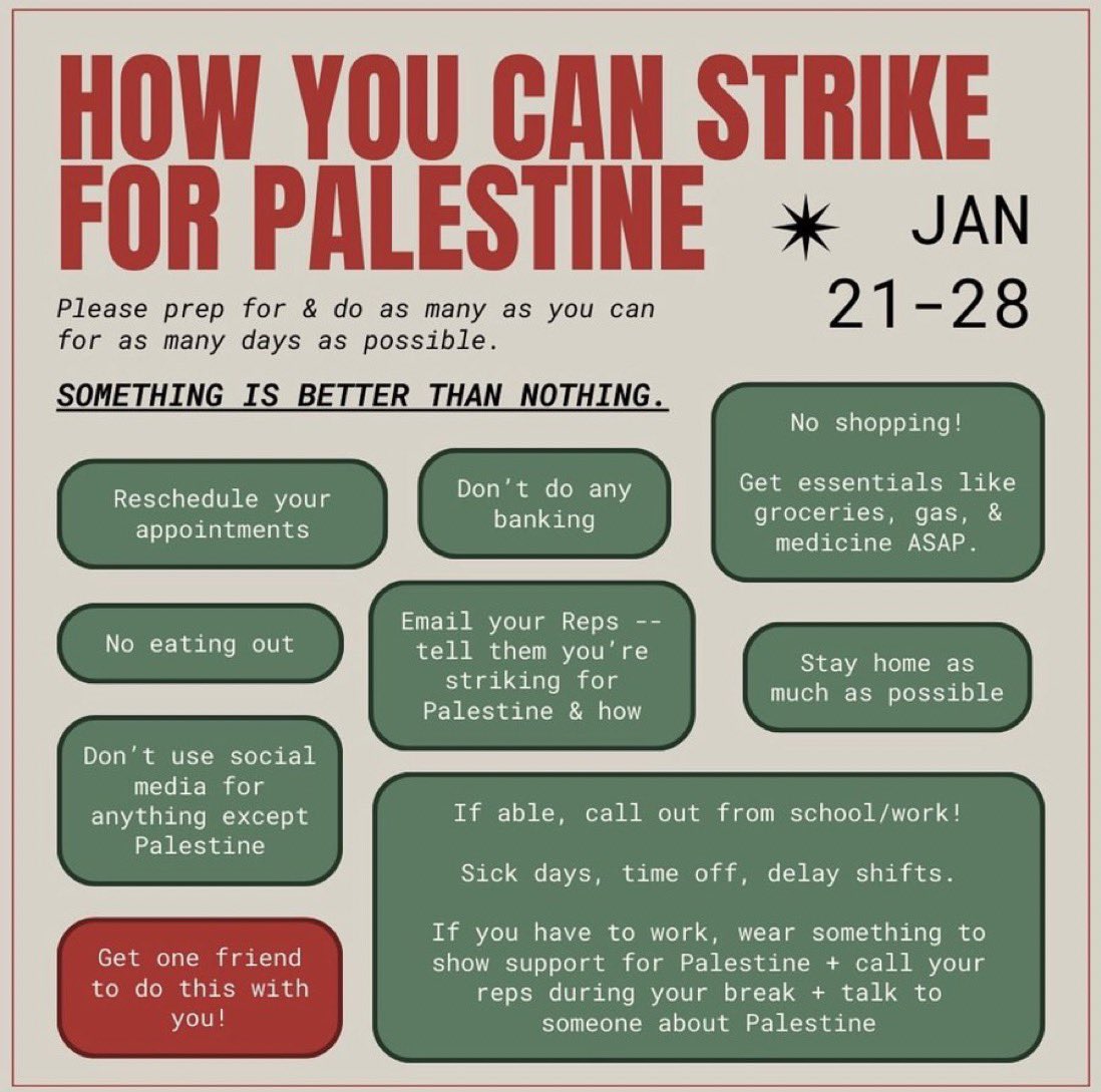 garnetbutpink's tweet photo. For anyone that doesn’t know, Bisan has called for a week long strike! Pls refrain from rt and posting anything unrelated to Palestine!! https://t.co/w6VBW0gXef