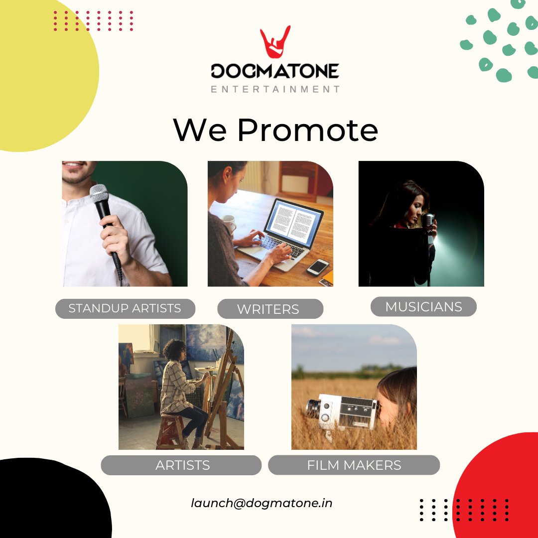 Looking to tie up with Musicians, Writers, Film makers, sketch artists and Standup comedians from across India.

Get in touch with us for your promotions, paid gigs and more.

Email launch@dogmatone.in for details.

#IndianMusicians #IndianWriters #IndianFilmmakers #IndianArtists