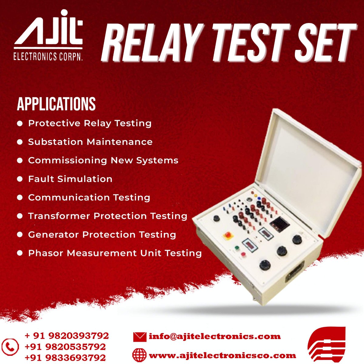 AjitElectronics's tweet image. Relay Test Set, A versatile tool for protective relay testing, fault simulation, commissioning new systems, and phasor measurement unit testing. ⚡

#ajitelectronicscorpn #relaytestset #testingequipment #precisiontools #digitalammeter #voltmeter #efficiency #techInnovation