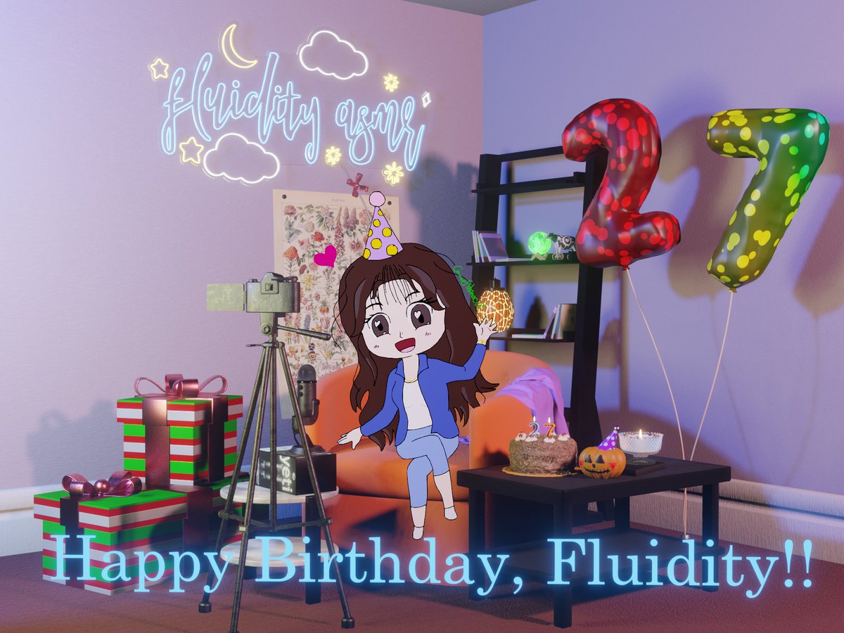 connorfibonacci's tweet image. Heya, @FluidityASMR! Remember when I said I was learning animation? I've been putting this together for the last couple weeks to celebrate your 27th birthday today! I wanted to include more nods to your past videos than I did, but I hope you enjoy it nonetheless!
Happy birthday!!