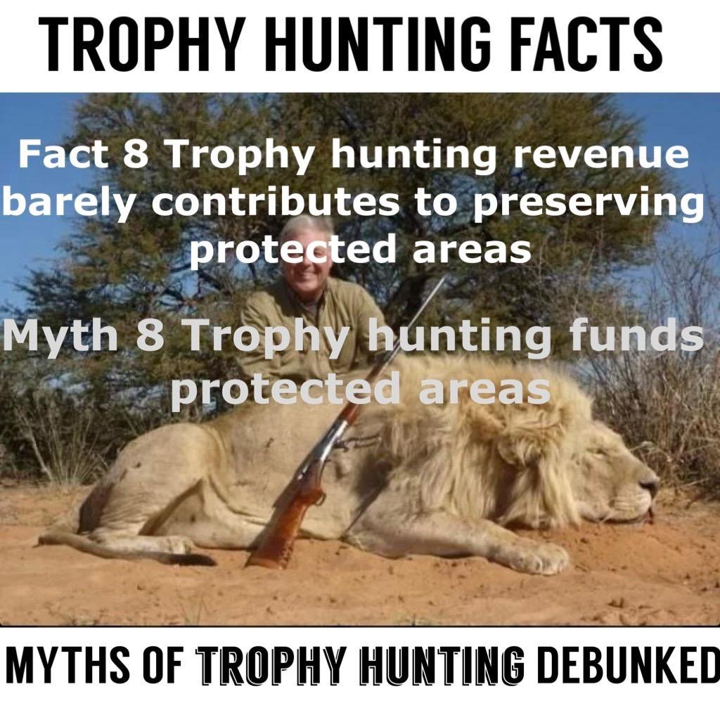 TROPHY HUNTING FACTS
Myths of Trophy Hunting Debunked 
REPORT: emsfoundation.org.za/myths-of-troph…
Myth 8: Trophy Hunting funds protected areas
Fact 8: Trophy Hunting revenue barely contributes to preserving protected areas 
<a href="/prowildlife/">Pro Wildlife</a> <a href="/Act4AnimalsEU/">Eurogroup For Animals</a> <a href="/PETADeutschland/">PETA Deutschland</a> <a href="/BornFreeFDN/">Born Free Foundation</a>