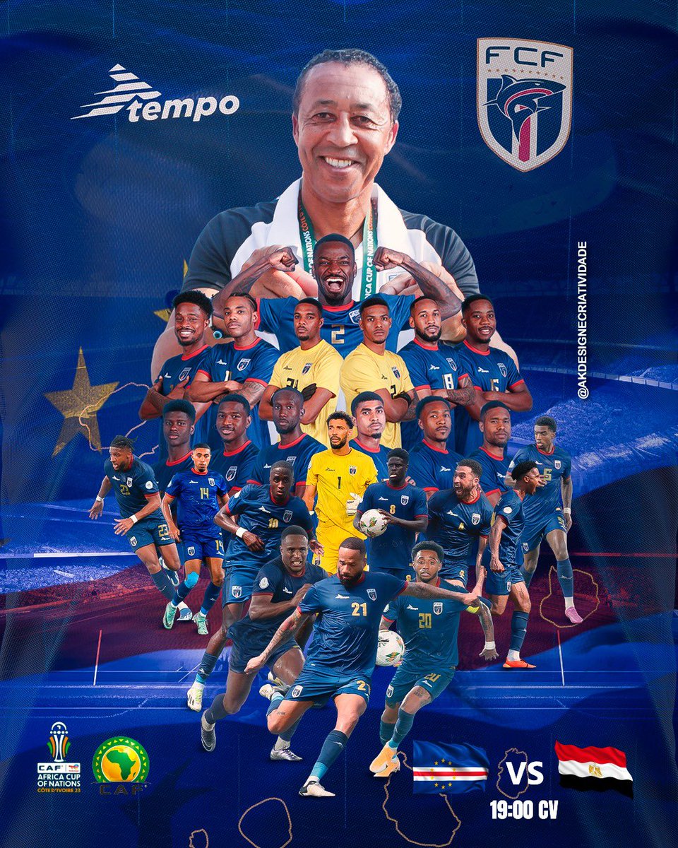 Cabo Verde, já qualificado aos oitavos de final, e líder do grupo B, joga nesta segunda-feira, frente ao Egito, para a terceira e última jornada da fase de grupos do CAN, partida que começa às 19h00 em CV

#CaboVerde | #TubarõesAzuis | #AFCON2023 | #CAN2023 | #TotalEnergiesAFCON