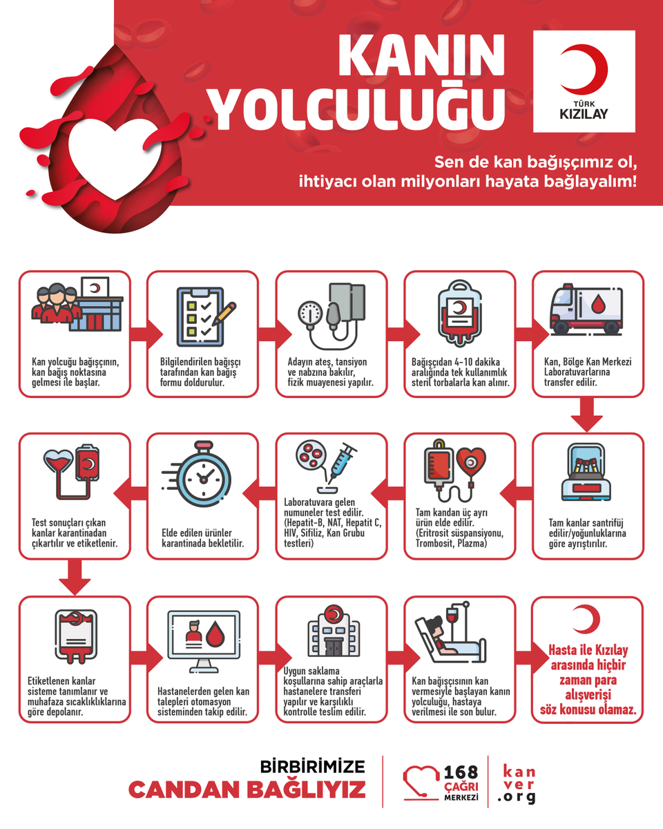 Kizilay's tweet photo. Bu görselimizde kanın geçirdiği işlemleri ve uzun yolculuğunu anlatıyoruz. 🩸

Kan bağışının hayat kurtaran yolculuğunu keşfetmeye hazır mısınız?  🧪🧫 🔬 #CandanBağlıyız https://t.co/GfTD1CC8NN
