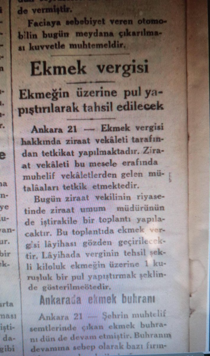 90 yıl önce:
ekmek'ten vergi alınır mı?
devir atatürk devriyse, alınır. 

akşam 22.1.1934