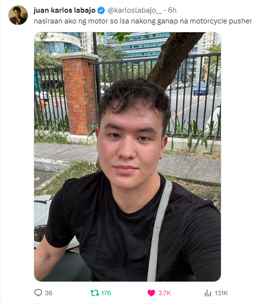 dreampamore's tweet photo. @ABSCBNpr nasiraan pala ng motor si Gino Acosta kaya di umabot sa #SHGraduation
😂
#juankarlos
#SeniorHigh https://t.co/EXzHXEQ1pO