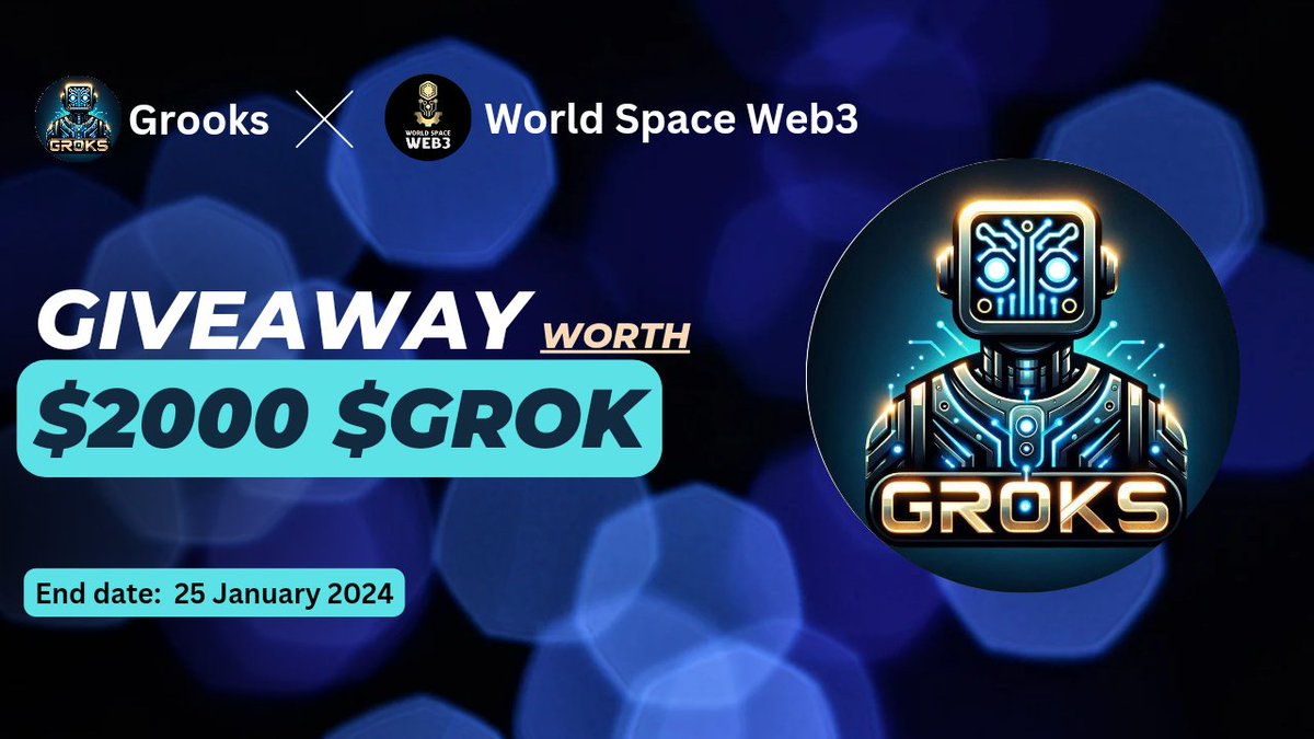 🤝 New Partnership Announcement

🎁 Giveaway : $2000 Worth of #GROK For 400 Winners

➡ To Enter -
1⃣ Follow <a href="/Grook_s/">Grooks</a> &amp; <a href="/WorldSpaceWeb3/">World Space Web3</a>
2⃣ Like, RT, Tag 3 Friends 
3⃣ Comment Your Metamask Address

⏳End: 25th JAN 

#BTC #Airdrop #Giveaway #Crypto #BRC20  #NFA #DYOR #USDT #Token