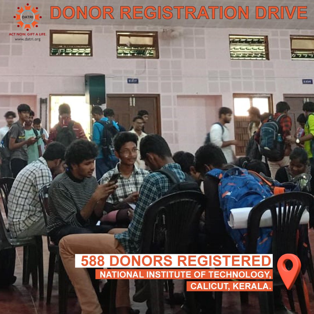datriworld's tweet photo. We are so thankful to all the 558 students from National Institute of Technology, Calicut, Kerala for stepping forward to registering with DATRI as a blood stem cell donor, and supporting us in our lifesaving cause.
#DATRI #ActNowGiftALife #ICanGiftALife https://t.co/nByMX2A2Tu