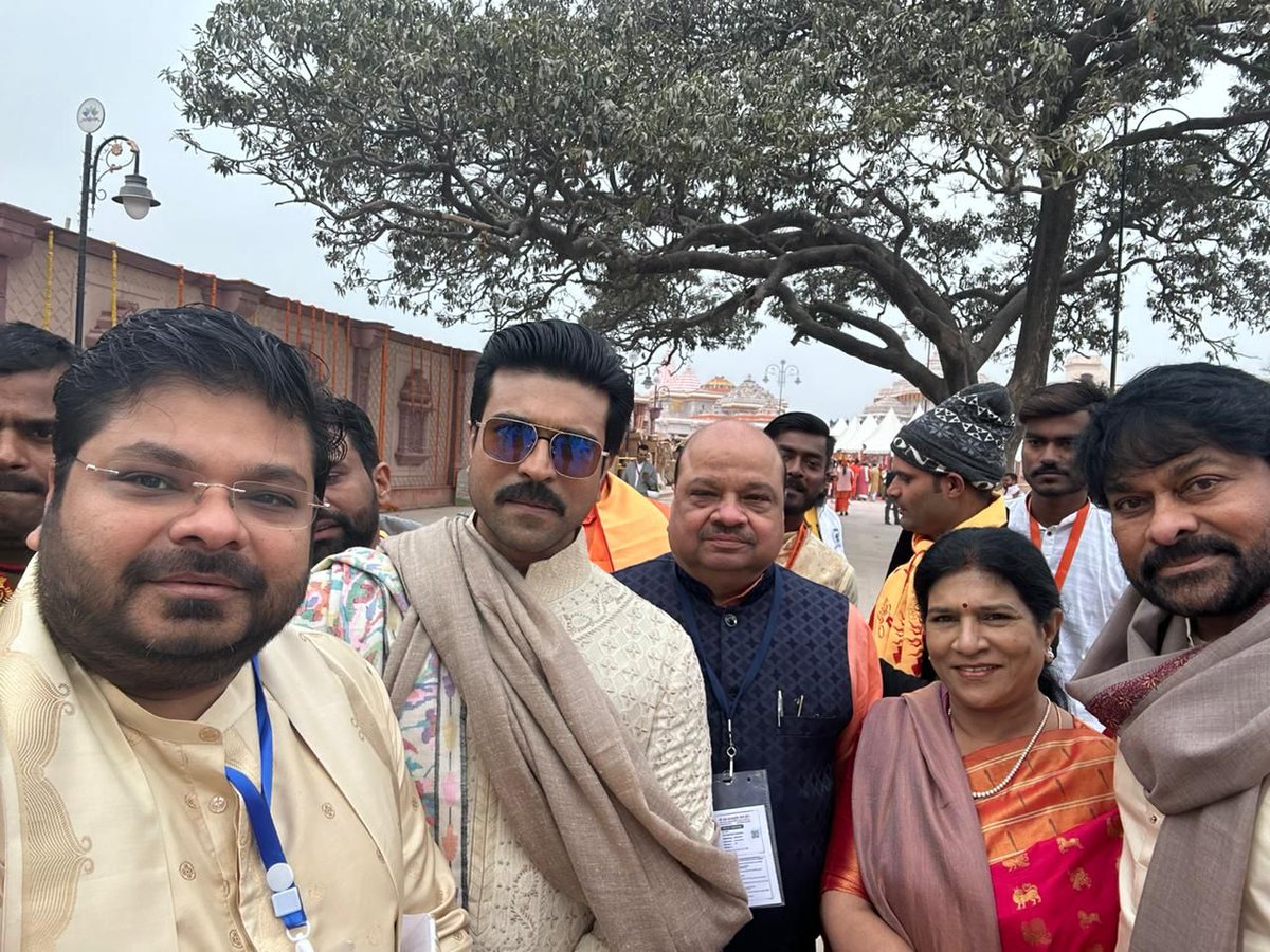 Ramesh Bala on X: "Father-son duos at Ayodhya. Megastar @KChiruTweets Garu, Mega Power Star @AlwaysRamCharan Garu, #TejNarayanAgarwal Garu and Producer @AbhishekOfficl Garu attend the Ram Mandir Pran Pratishtha at the Shri Ram