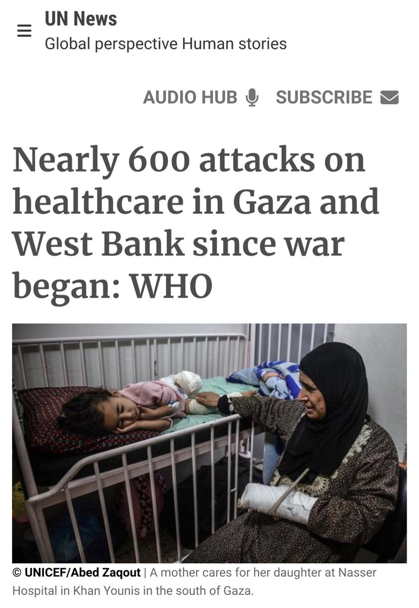 📰WHO’s platform covering attacks on healthcare: 304 attacks in the Gaza Strip since 7 October. Affected 94 health care facilities (26 hospitals damaged out of 36) and 79 ambulances. West Bank, 286 attacks caused seven deaths, 52 injuries, 24 health facilities & 212 ambulances.