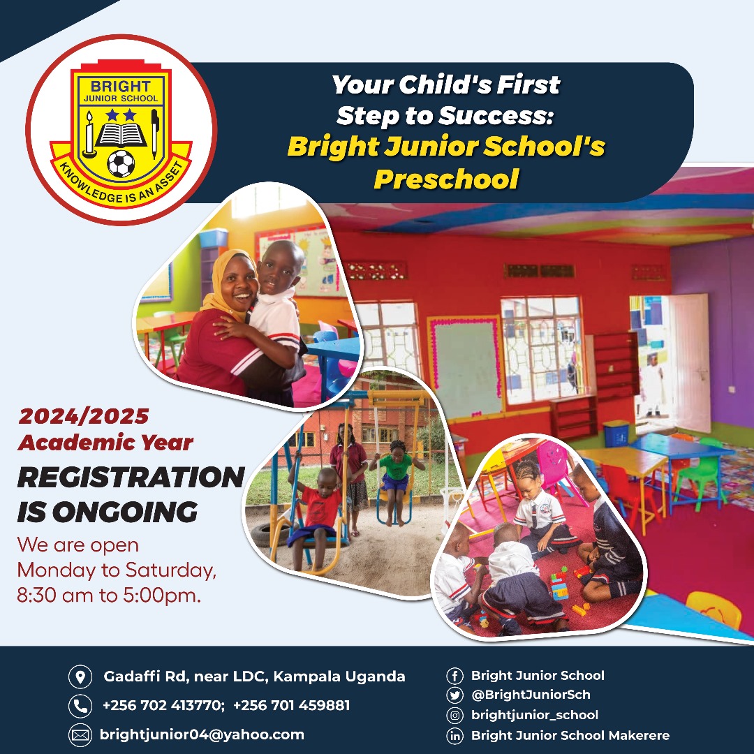 BrightJuniorSch's tweet photo. Vacancies available! Unlock your child's potential at Bright Junior School Makerere.   Registration is ongoing. 
Contact us at 0701459881 or visit https://t.co/eR24ANK134 to secure their spot. #BrightJuniorSchoolMakerere #schoolsinuganda #education https://t.co/THDGDEV7Y8
