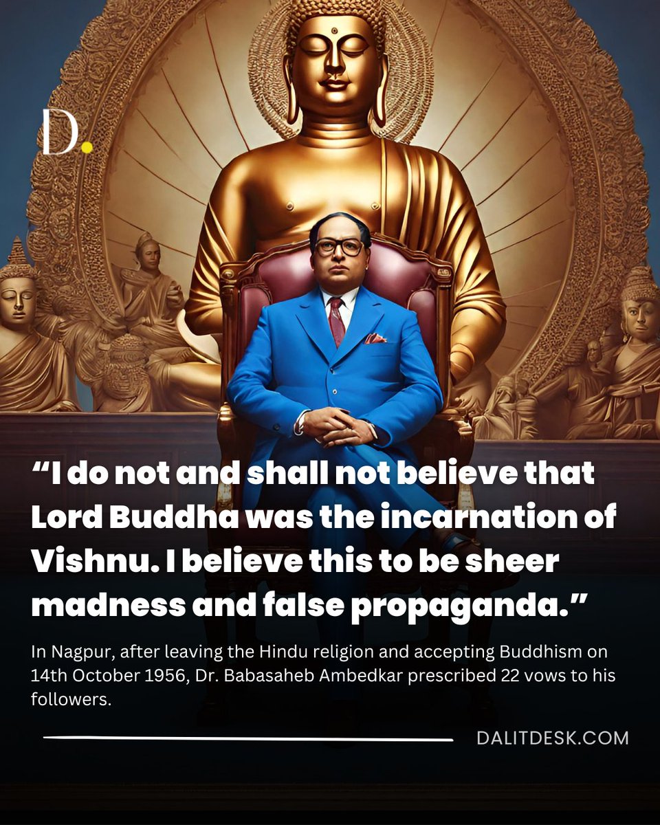 In Nagpur, after leaving the Hindu religion and accepting Buddhism on 14th October 1956, Dr. Babasaheb Ambedkar prescribed 22 vows to his followers. . #22vowsofBabasahebAmbedkar