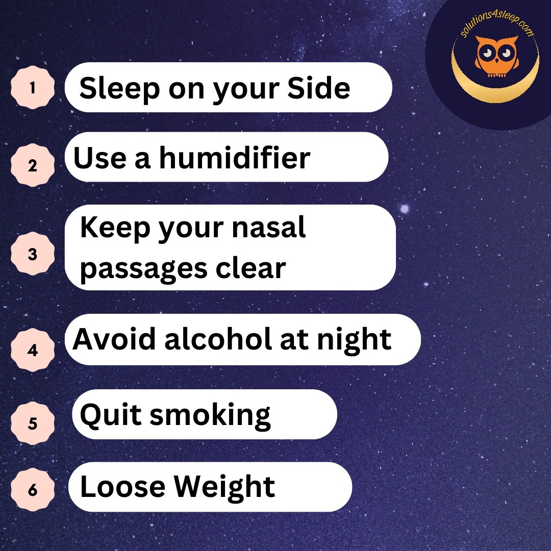 Solutions4Sleep's tweet image. Say goodbye to nightly disturbances! Implement these 6 snore-busting strategies for a quieter, restful sleep.

#Solutions4Sleep #Snoring #6Ways #FollowThese #BedTime #RestfulSleep #Night #SleepWell