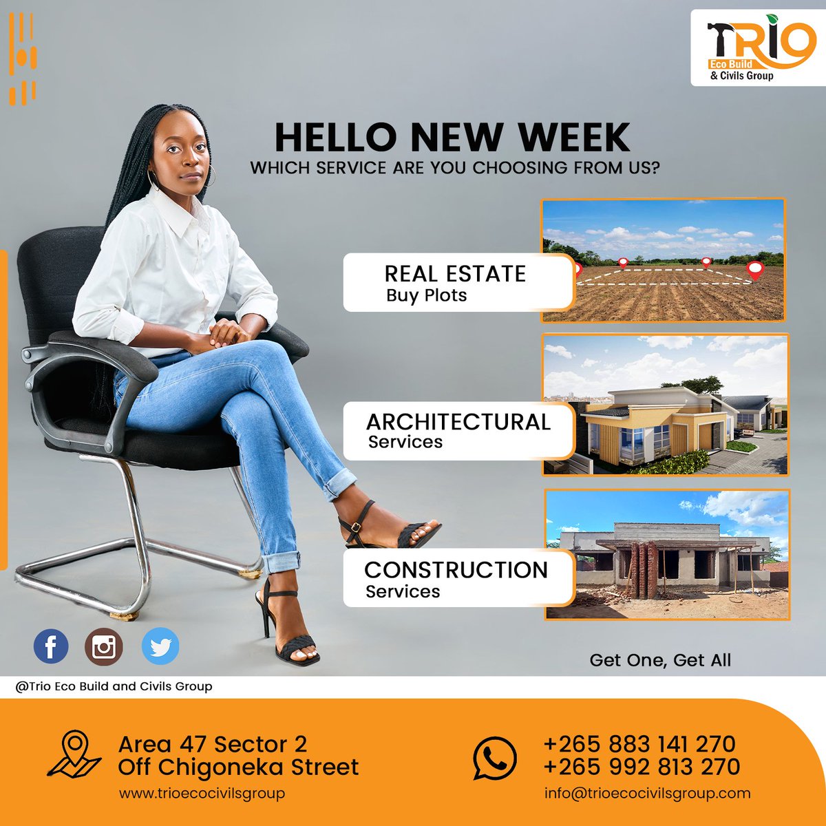 TrioEcobuild's tweet photo. Hello Monday
Which services are you choosing from us?
*Buy plots in Chitedze or new airwing( Water &amp; Electricity available)
* Design a house of your dreams 
* construction. Your dreams coming into a reality
Contact us on +265 0883141270 https://t.co/AWnug7cA8H