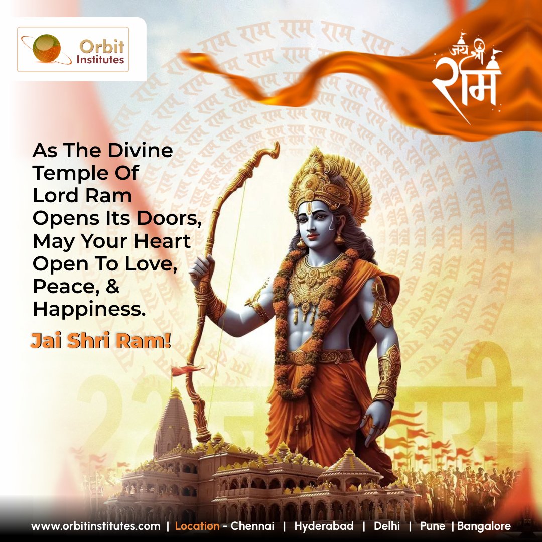OrbitInstitutes's tweet photo. Jai Shri Ram! Join us in commemorating the Inauguration of Ayodhya's Ram Mandir—a historic occasion steeped in faith, unity, and divine blessings. #RamMandirInauguration https://t.co/3GVDWccUVT