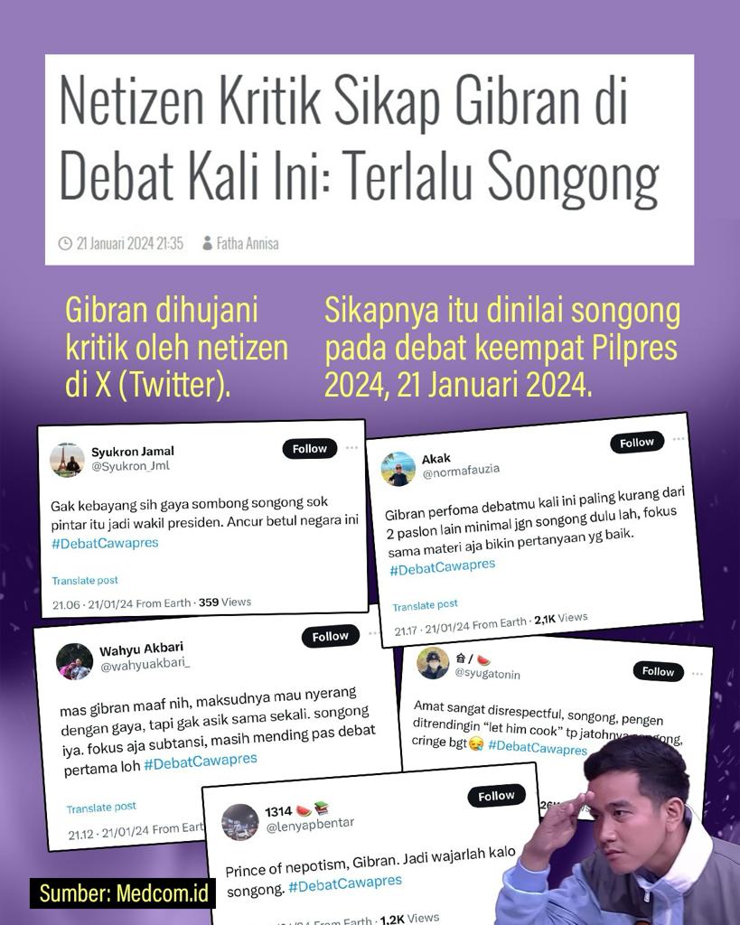 Kalau kita yang mengkritik...
Pasti kubunya ga terima karena kita pendukung 03.
Tapi yang saya lihat kali ini banyak tokoh &amp; netizen yang bukan akun politik berpikiran sama soal tingkah Gibran.
Jadi saya pikir ini sudah menarik perhatian publik.
Meski tetap aja ada yang