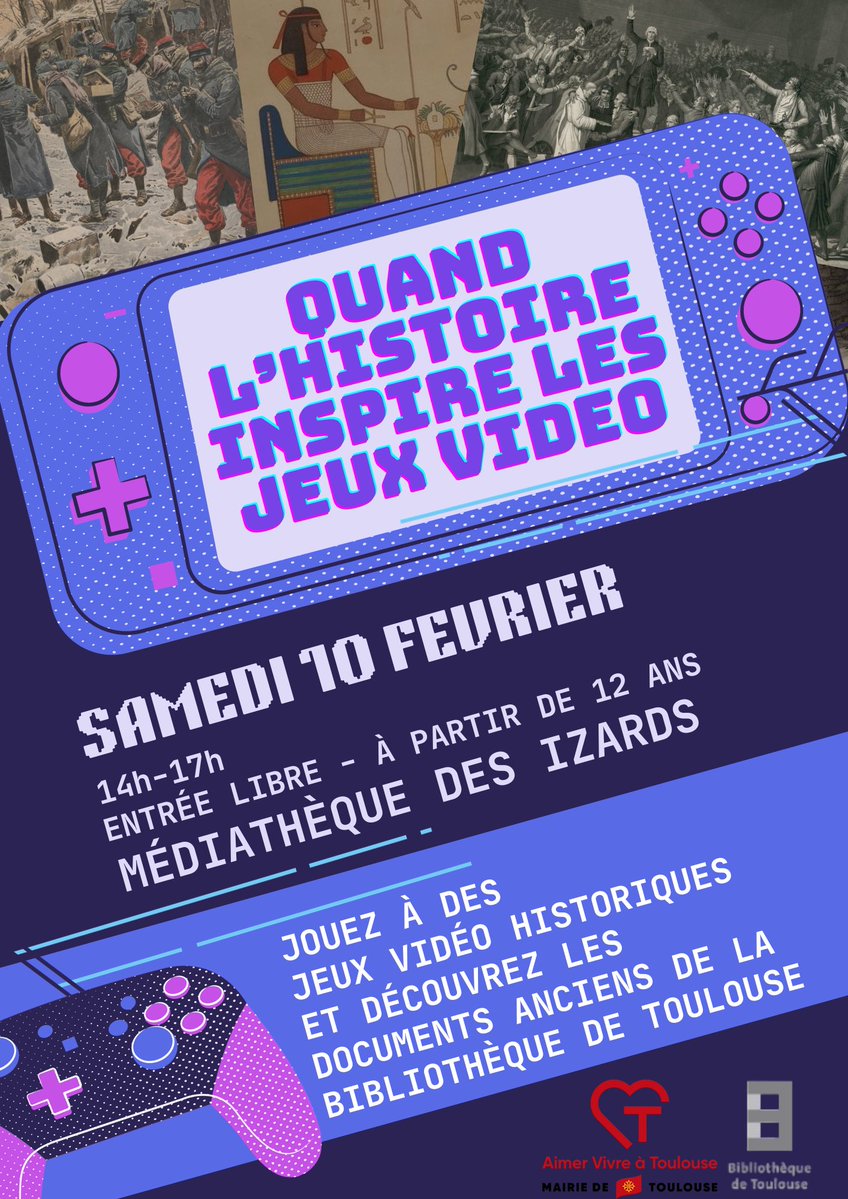 La Bibliothèque d'Etude et du Patrimoine se met à la page des jeux vidéo 🎮 Tout le mois de février, venez voir des consoles vintages! Et 2 journées spéciales jeux vidéo historiques et découverte de fonds anciens : 👉10/02 à 14h à la médiathèque des Izards 👉16/02 à 15h à la BEP