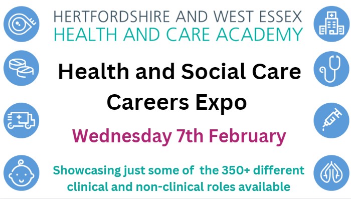 HWE_Academy's tweet photo. 📢Calling all clinical &amp; non clinical staff working in #Herts &amp; #westEssex NHS trusts📢

Would you like the opportunity to promote your career, duties &amp; opportunities to students aged 15-22?

Yes! come along &amp; support our careers expo

For more info email us: Academy.hwe@nhs.net https://t.co/pJoAXZUBG6