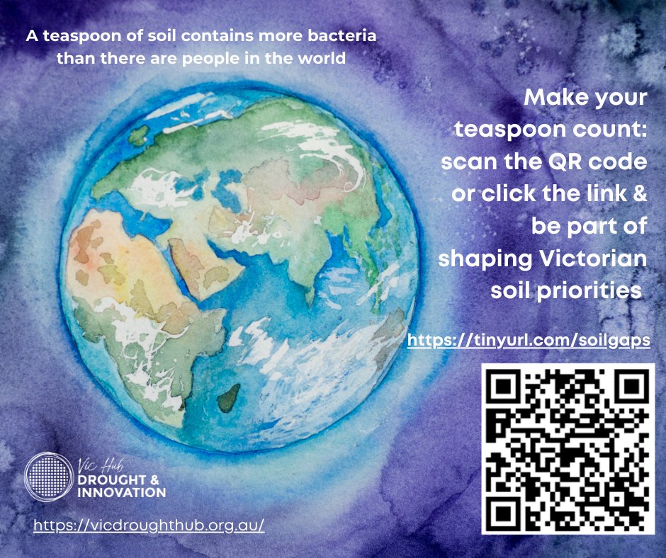 Make your teaspoon count! Be part of shaping Victorian #soil priorities: tinyurl.com/soilgaps 

#VicHub #AusAg #droughtpreparedness #droughtresilience #soilhealth